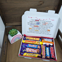 Load image into Gallery viewer, Happy Anniversary Chocolate Poem Gift, Chocolate Hamper, Chocolate Letterbox Gift - Personalised
