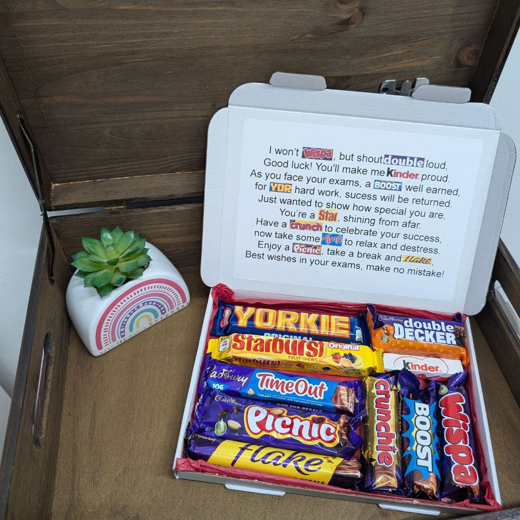 Buena suerte con tus exámenes Regalo de buzón de poema de chocolate - ¡Caja de buena suerte personalizada!
