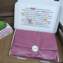 Load image into Gallery viewer, A Thank You Chocolate Poem Letterbox Gift, featuring assorted chocolates wrapped in colored tissue paper, with a thank-you poem.
