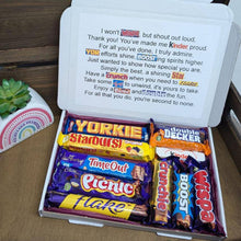 Load image into Gallery viewer, A Thank You Chocolate Poem Letterbox Gift, featuring assorted chocolates wrapped in coloured tissue paper, with a thank-you poem.
