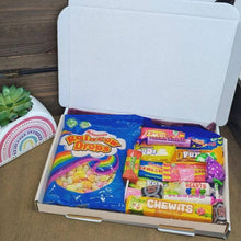 Cargar imagen en el visor de la galería, Retro Sweet Gift Box Hamper filled with nostalgic candies.
