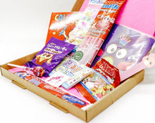 Cargar imagen en el visor de la galería, A colourful Children’s Letterbox Gift from The Happiness Box, filled with treats and activities, lined with tissue paper.
