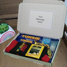 Load image into Gallery viewer, Dad&#39;s Letterbox Gift from The Happiness Box, with puzzles, treats, and special items for Dad, arranged in a colourful box.
